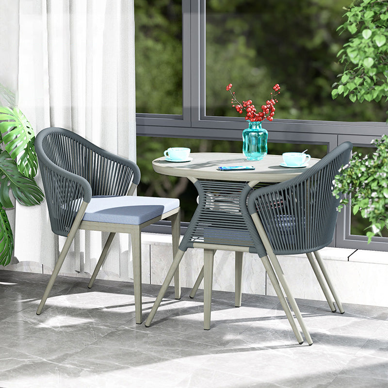 Boho Stone Top Dining Table Set 1/3 Pcs Outdoor Wicker Dining Set