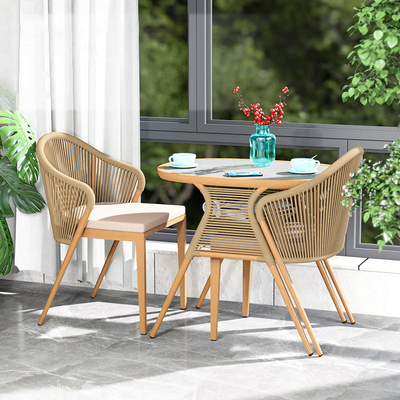 Boho Stone Top Dining Table Set 1/3 Pcs Outdoor Wicker Dining Set