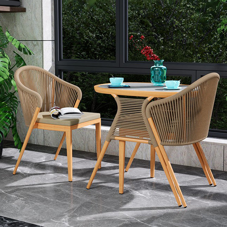 Boho Stone Top Dining Table Set 1/3 Pcs Outdoor Wicker Dining Set