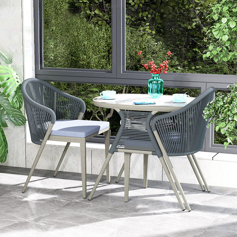 Boho Stone Top Dining Table Set 1/3 Pcs Outdoor Wicker Dining Set