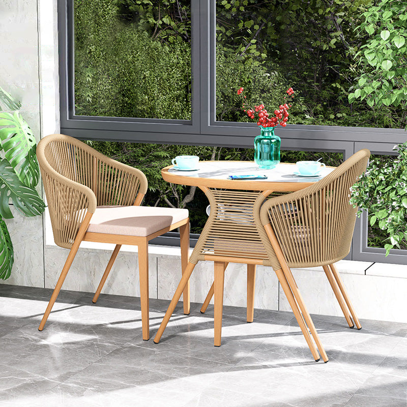 Boho Stone Top Dining Table Set 1/3 Pcs Outdoor Wicker Dining Set