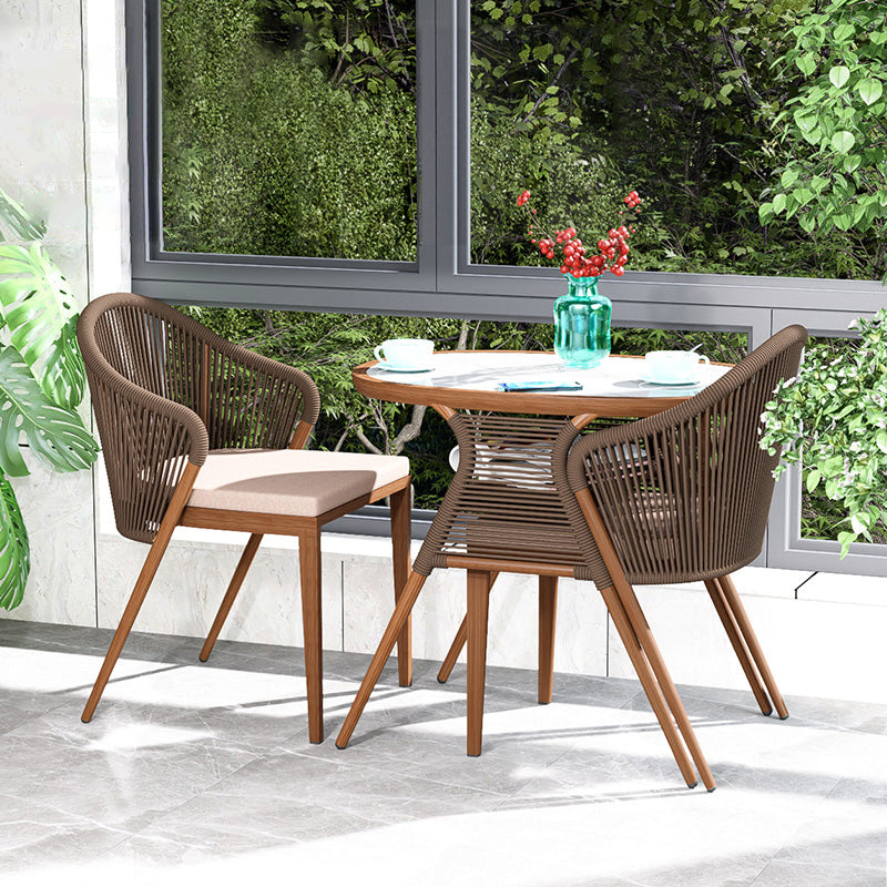 Boho Stone Top Dining Table Set 1/3 Pcs Outdoor Wicker Dining Set