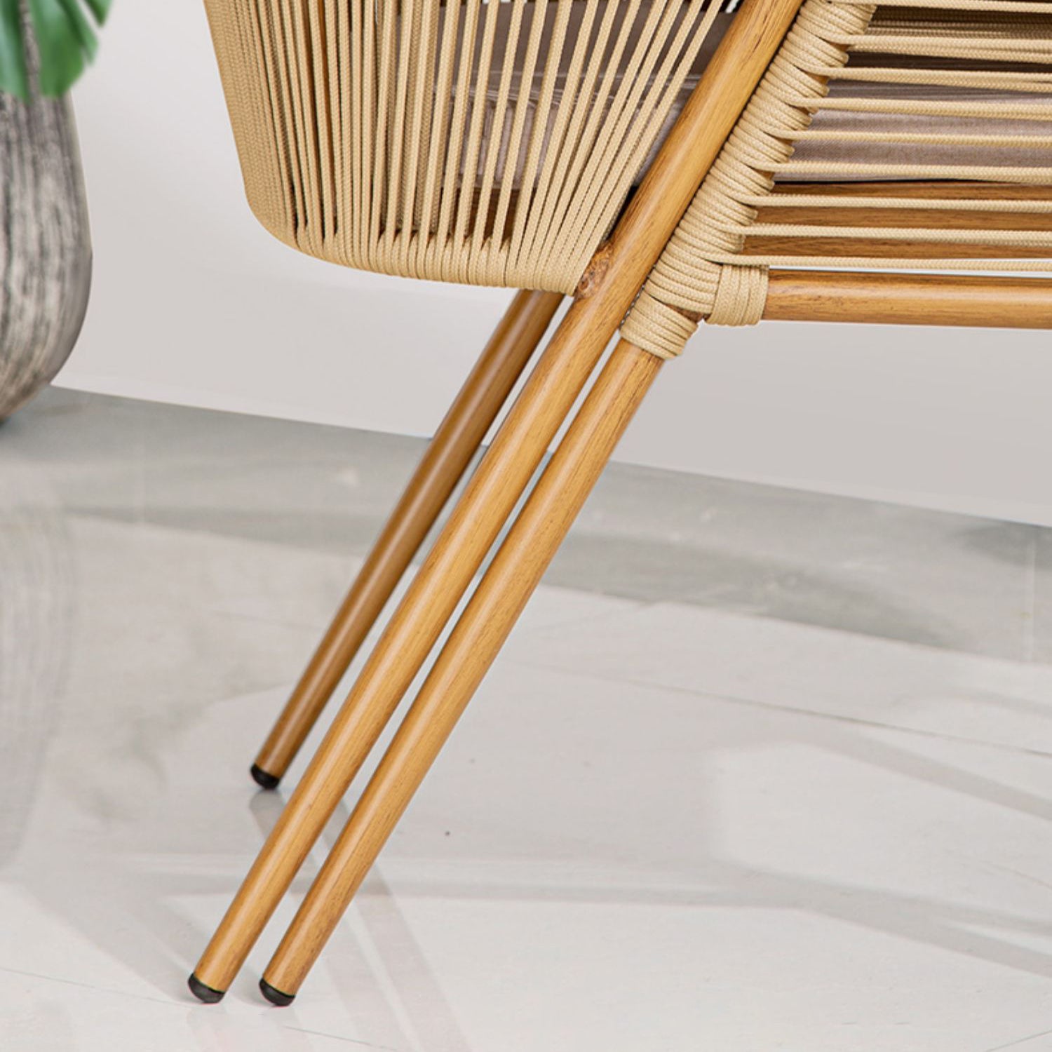 Boho Stone Top Dining Table Set 1/3 Pcs Outdoor Wicker Dining Set