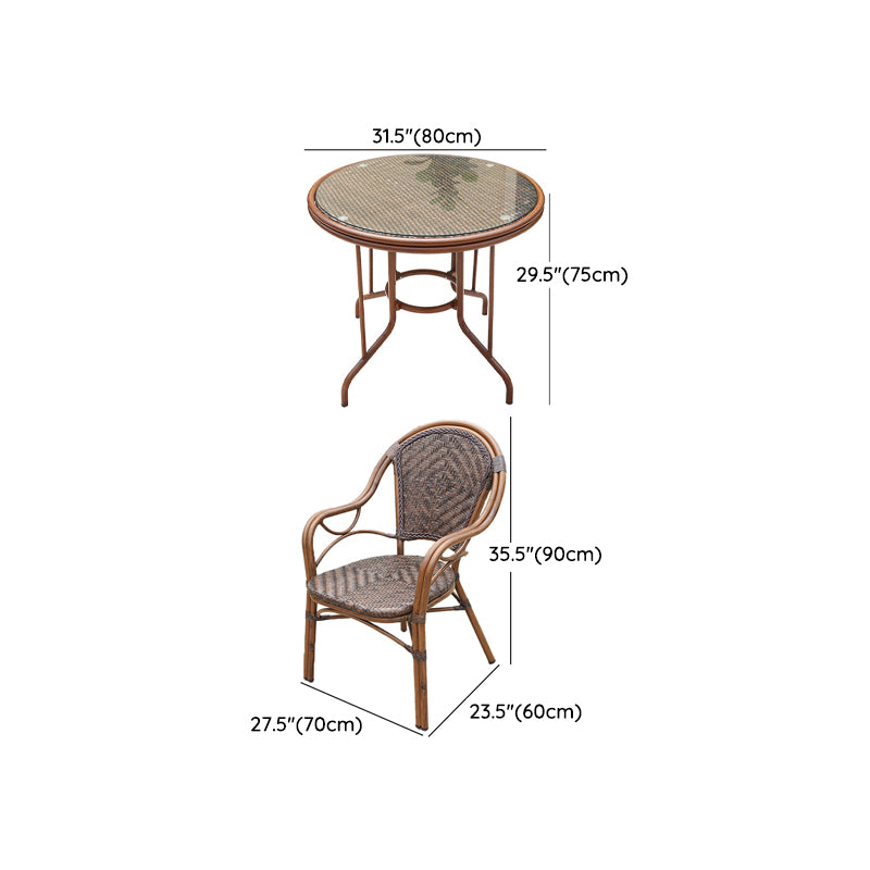 Modern Glass Top Dining Table Set 1/5/7 Pcs Brown Dining Set