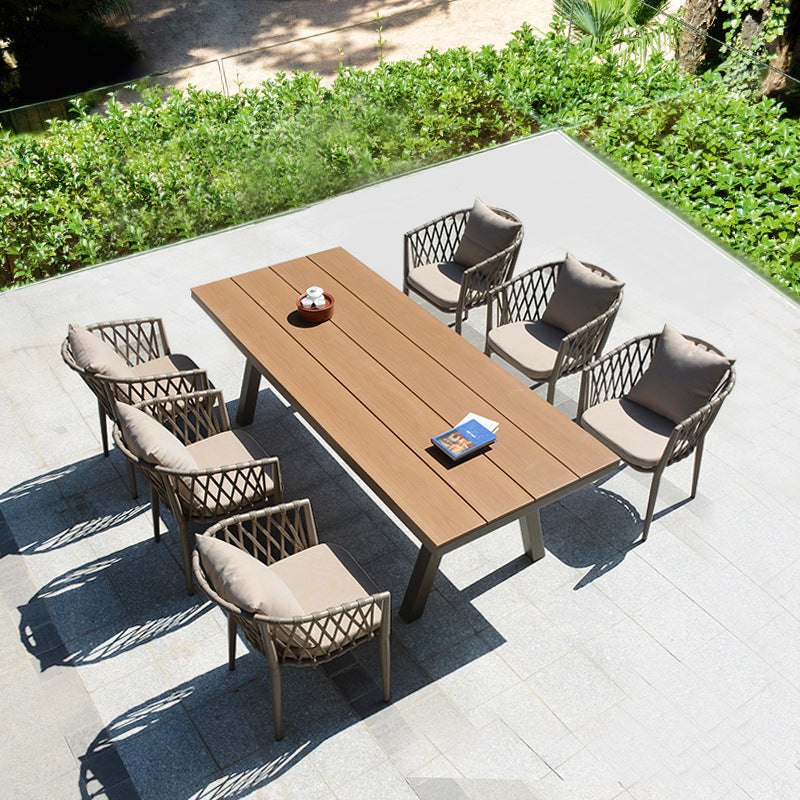 Brown Faux Wood Boho Dining Table Set 1/2/5/7 Pcs Rattan Dining Set