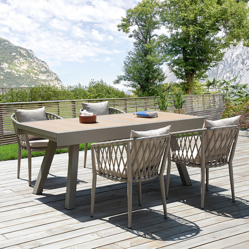 Brown Faux Wood Boho Dining Table Set 1/2/5/7 Pcs Rattan Dining Set