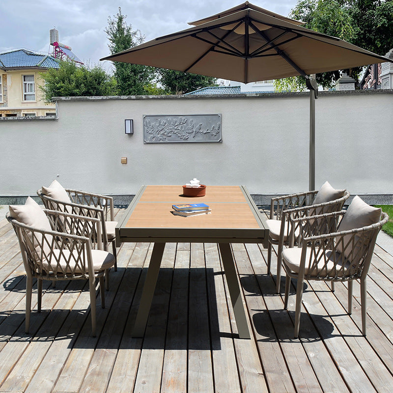 Brown Faux Wood Boho Dining Table Set 1/2/5/7 Pcs Rattan Dining Set