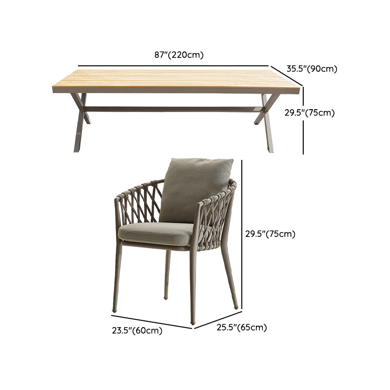 Brown Faux Wood Boho Dining Table Set 1/2/5/7 Pcs Rattan Dining Set