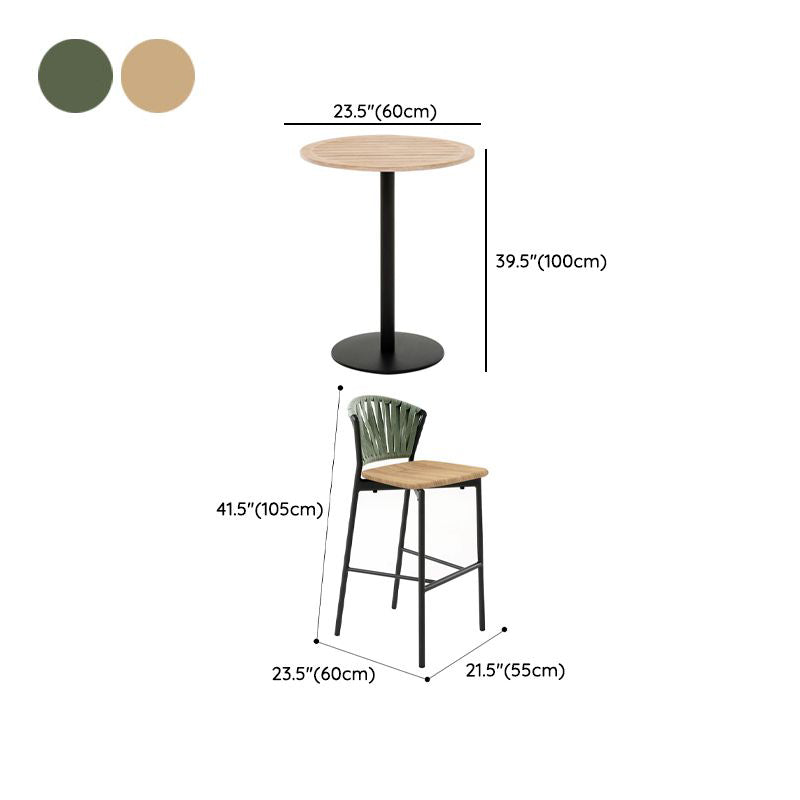 Industrial Round Bar Table Set 1/3 Pcs Teak Wood Bar Height Set