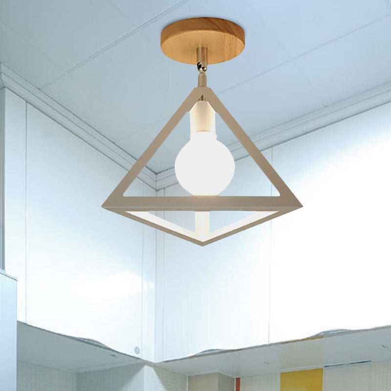 Vintage Style Wire Cage Semi Flush Mount mit Dreiecksschirm 1 Licht Metallhalbbündige Deckenbefestigung in Schwarz/Weiß