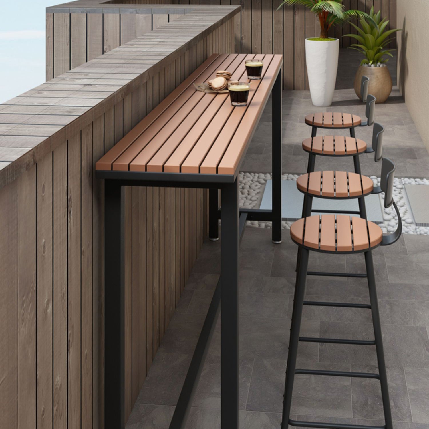 Industrial Style 1/5 Pieces Metal Bar Table Set Reclaimed Wood Bar Height Set for Outdoor