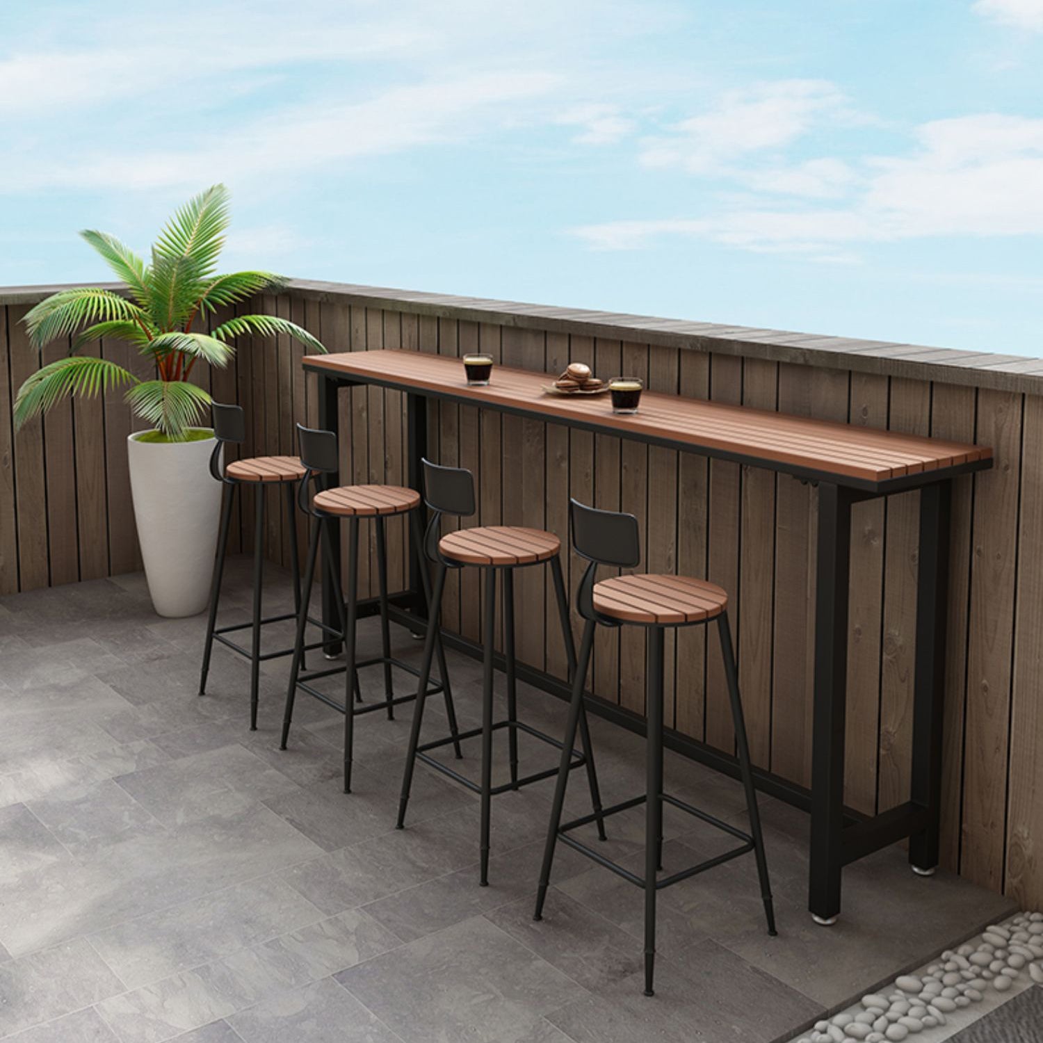 Industrial Style 1/5 Pieces Metal Bar Table Set Reclaimed Wood Bar Height Set for Outdoor