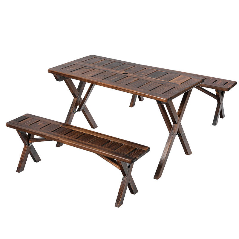 Industrial Style Picnic Table Wood Reatngular 1/3 Pieces Picnic Table