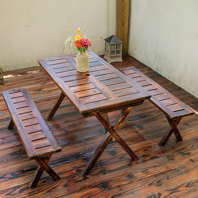 Industrial Style Picnic Table Wood Reatngular 1/3 Pieces Picnic Table