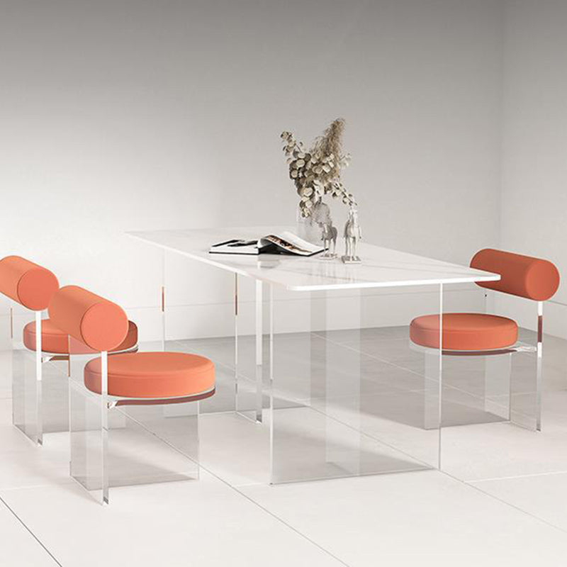 Contemporary Style 1/2/4/6 Pieces Dining Chairs Set Rectangle Stone Furniture in White