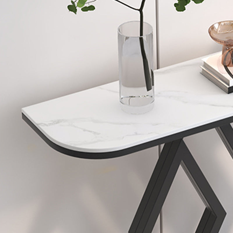 Modern Metal Accent Table Half Moon Stone Sofa Console Table for Hall