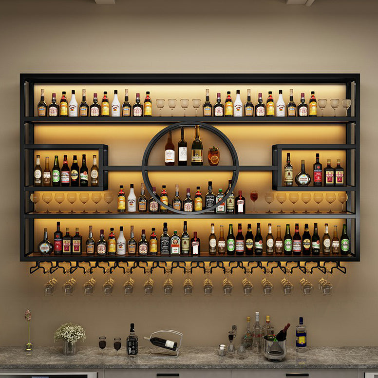 Wall Mounted Wine Rack Metal Modern Wine Bottle & Glass Rack for Bar