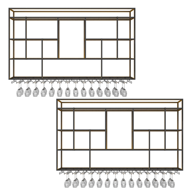 Iron Wine Shelf Modern Style Wall Mounted Wine Holder Rack in Black