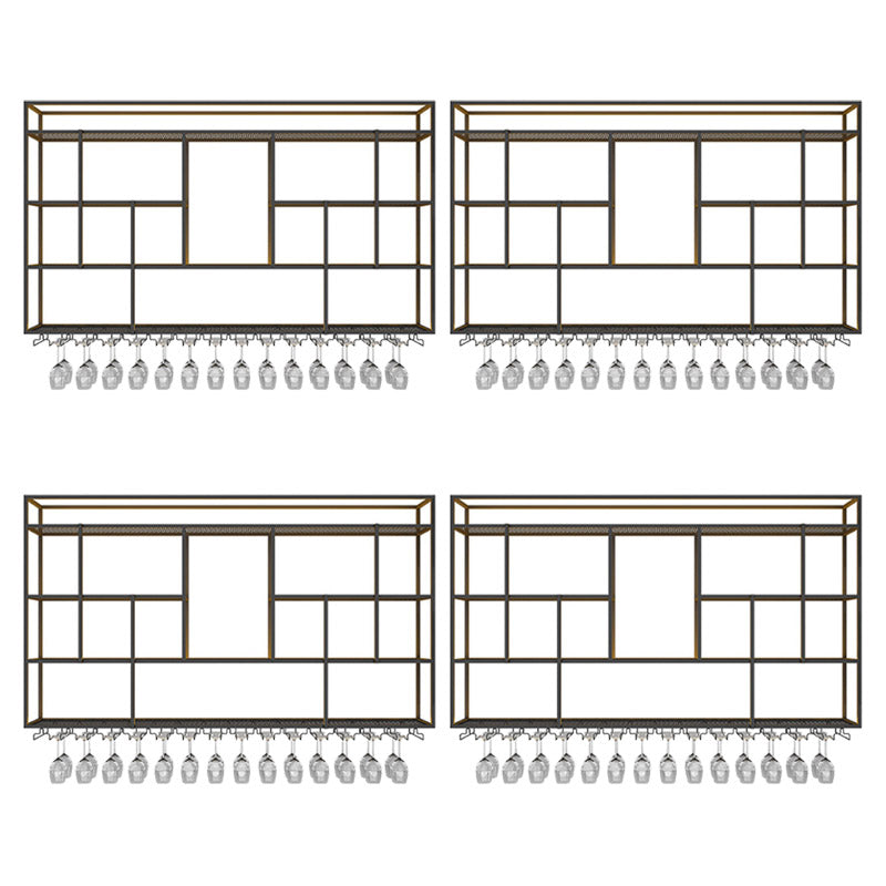 Iron Wine Shelf Modern Style Wall Mounted Wine Holder Rack in Black