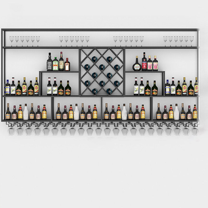 Iron Wine Shelf Modern Style Wall Mounted Wine Holder Rack in Black