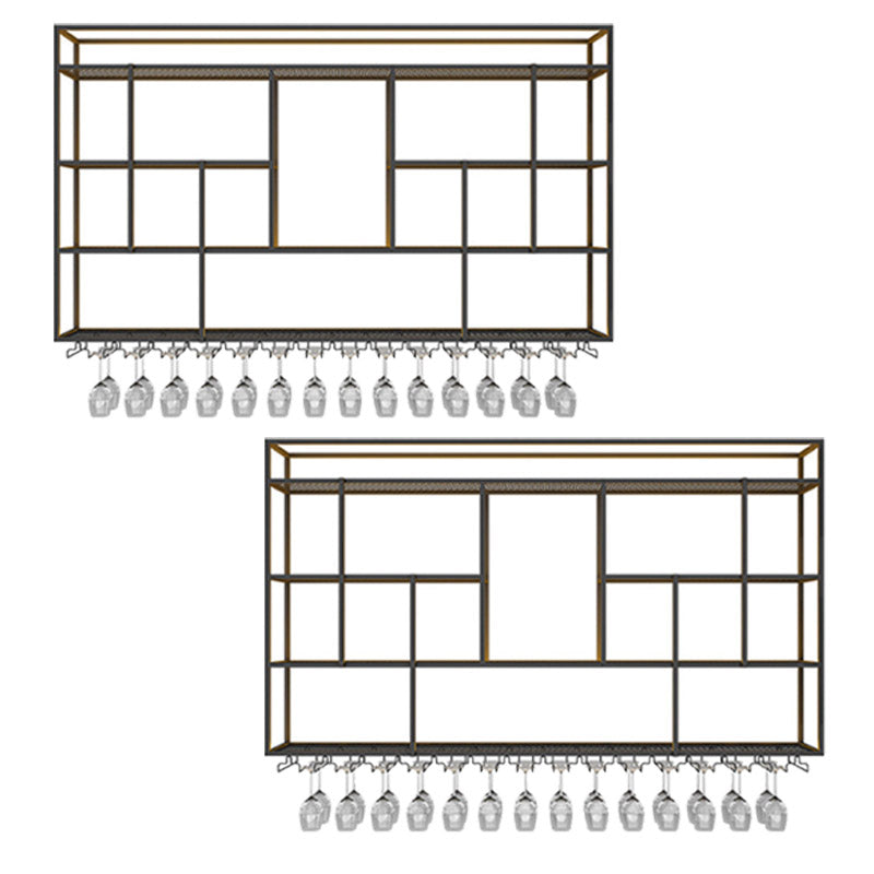 Iron Wine Shelf Modern Style Wall Mounted Wine Holder Rack in Black