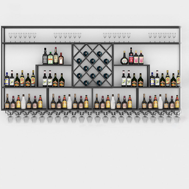 Iron Wine Shelf Modern Style Wall Mounted Wine Holder Rack in Black