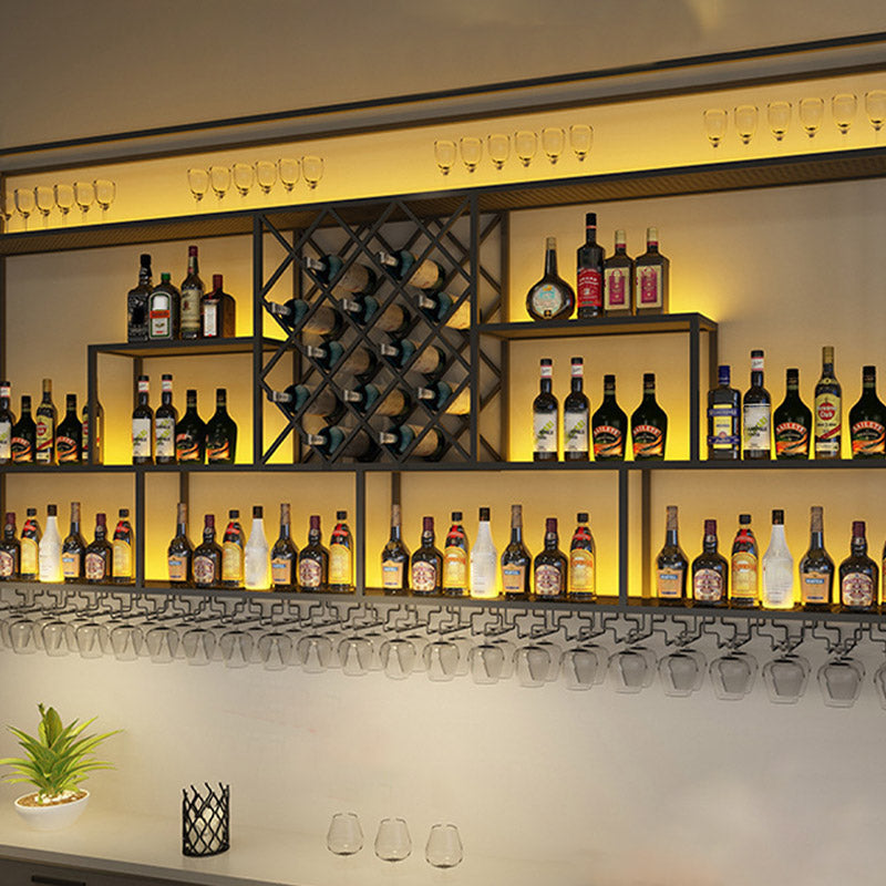 Iron Wine Shelf Modern Style Wall Mounted Wine Holder Rack in Black