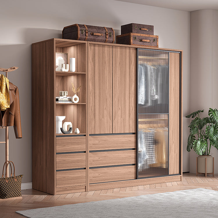 Brown Wardrobe Armoire with Garment Rod Wooden Wardrobe Cabinet