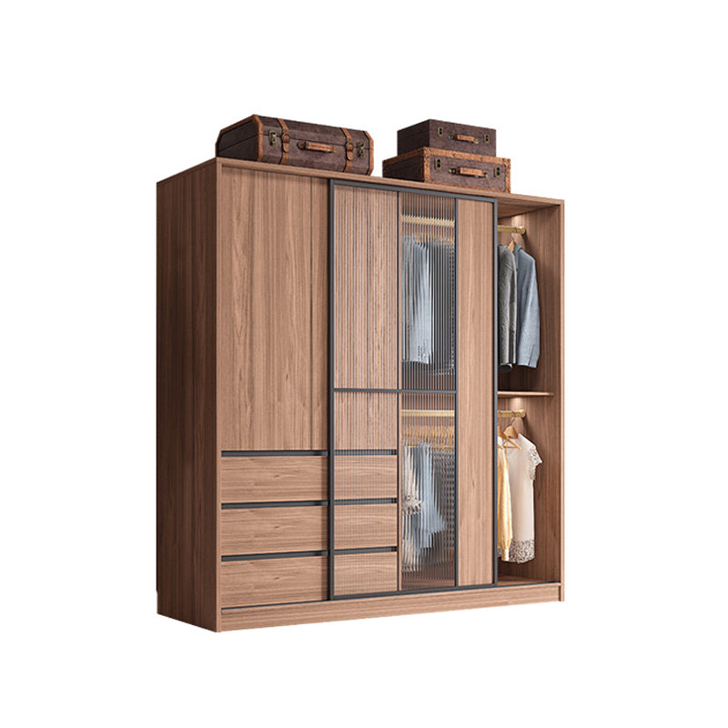 Brown Wardrobe Armoire with Garment Rod Wooden Wardrobe Cabinet