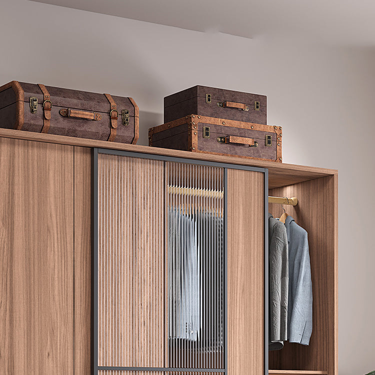 Brown Wardrobe Armoire with Garment Rod Wooden Wardrobe Cabinet