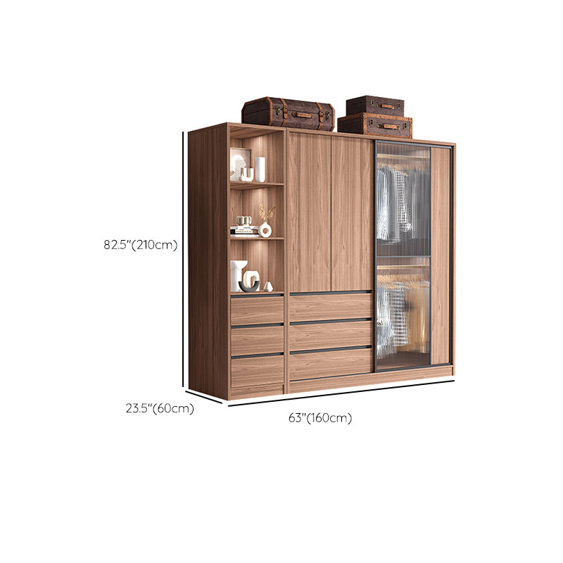 Brown Wardrobe Armoire with Garment Rod Wooden Wardrobe Cabinet