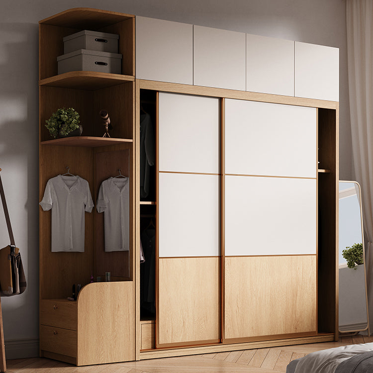 Sliding Engineered Wood Wardrobe Cabinet with Drawer Modern Wardrobe Closet