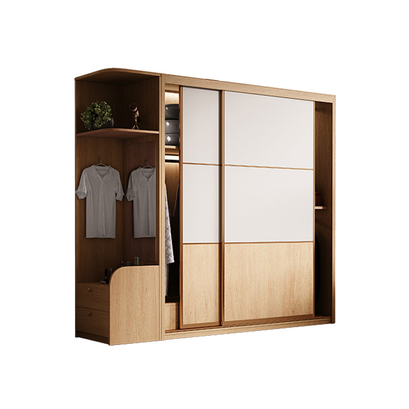 Sliding Engineered Wood Wardrobe Cabinet with Drawer Modern Wardrobe Closet