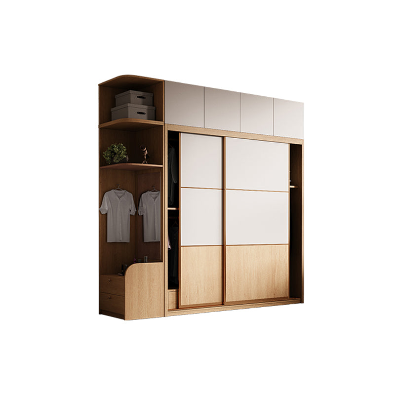 Sliding Engineered Wood Wardrobe Cabinet with Drawer Modern Wardrobe Closet