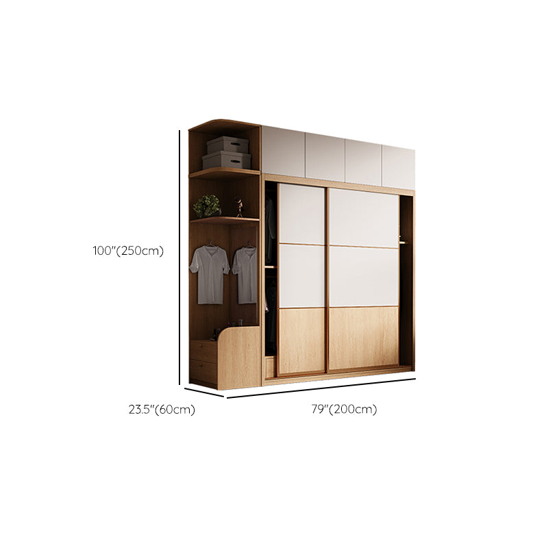 Sliding Engineered Wood Wardrobe Cabinet with Drawer Modern Wardrobe Closet