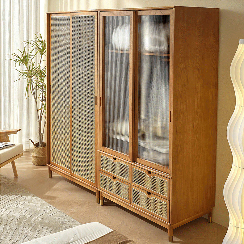 Sliding Solid Wood Wardrobe Closet with Legs Modern Wardrobe Cabinet