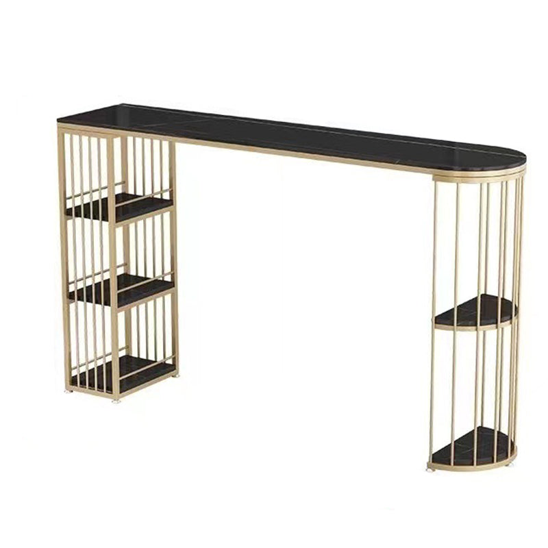 Modern Bistro Bar Table Sintered Stone Rectangle Bar Table with Shelves