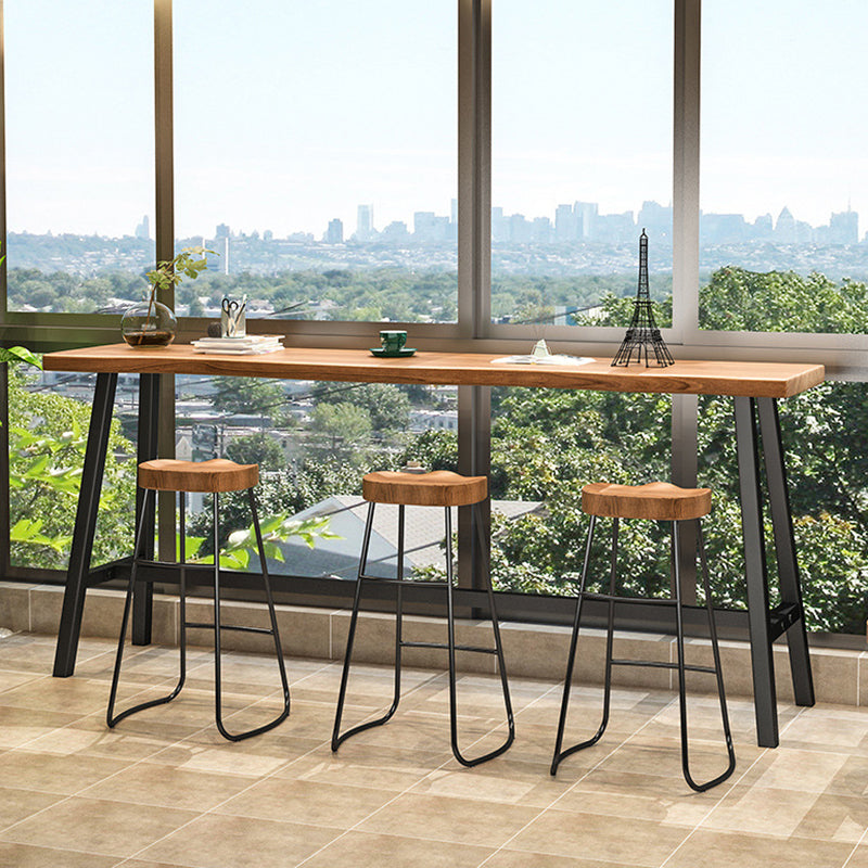 Solid Wood Bar Table Modern Trestle Base Dining Table for Kitchen