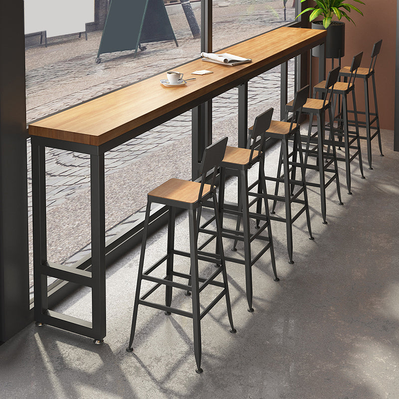 Modern Style Rectangle Bar Table Solid Wood Bar Dining Table with Footrest