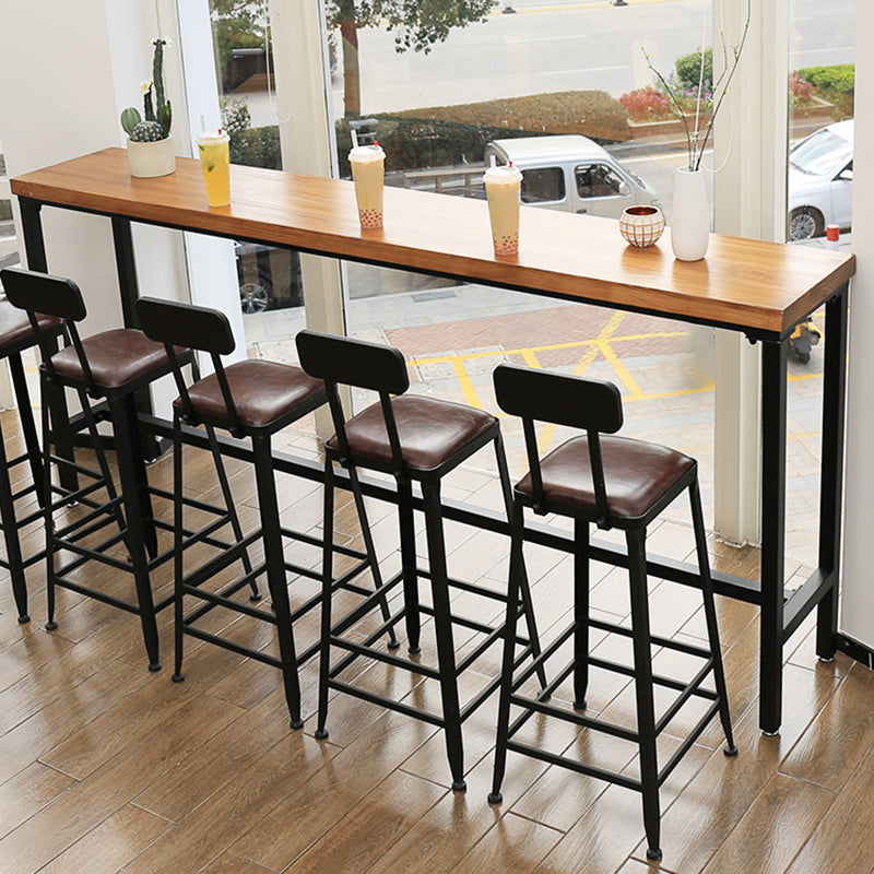 Contemporary Rectangle Bar Table Solid Wood Brown Colour Bar Dining Table with Footrest