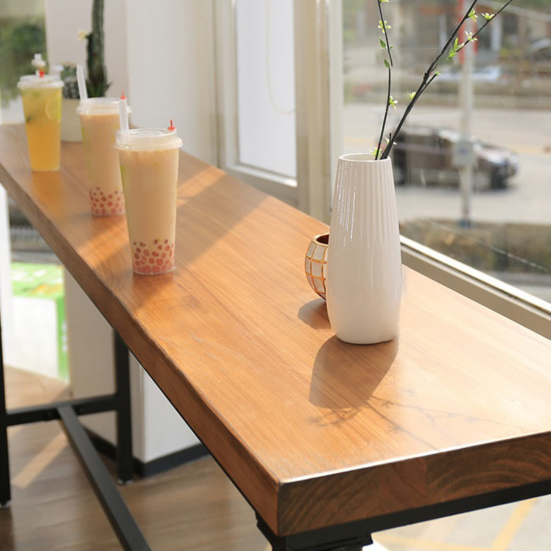 Contemporary Rectangle Bar Table Solid Wood Brown Colour Bar Dining Table with Footrest