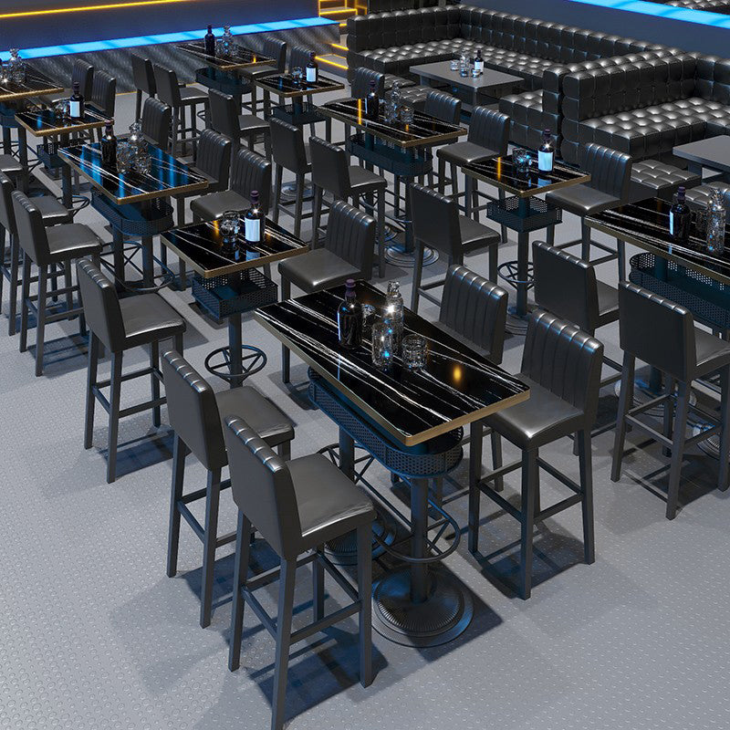 Industrial Style Bar Table Black Wood Bar Dining Table with Storage