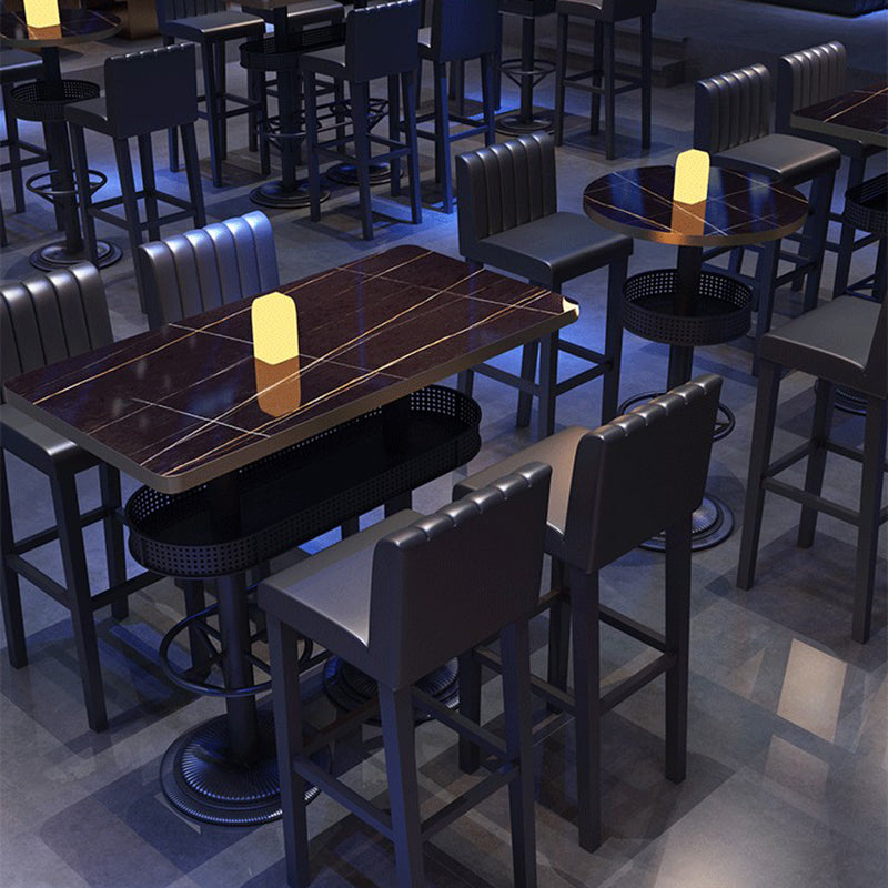 Industrial Style Bar Table Black Wood Bar Dining Table with Storage