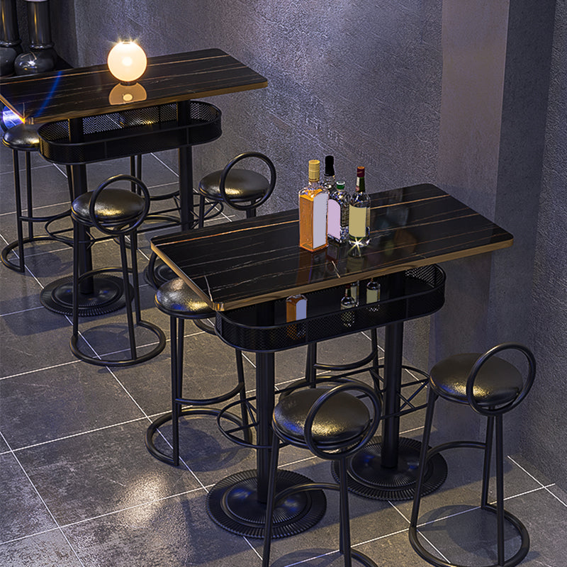 Industrial Bar Table Black Wood Bar Dining Table with Storage