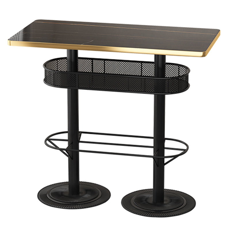 Industrial Bar Table Black Wood Bar Dining Table with Storage