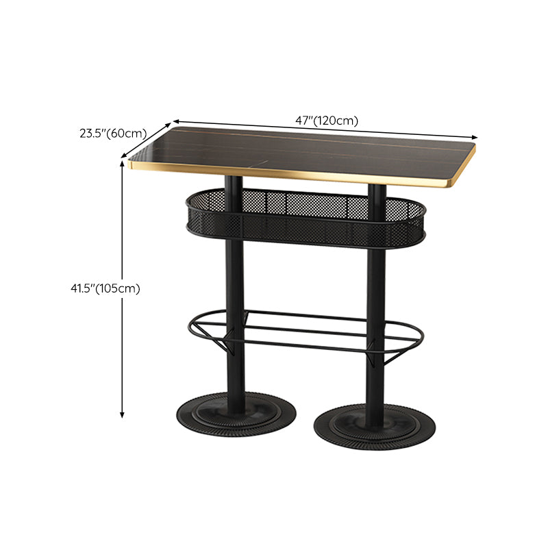 Industrial Bar Table Black Wood Bar Dining Table with Storage