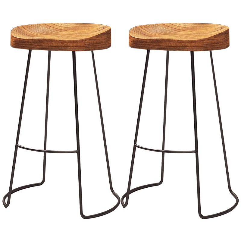Modern Solid Wood Dining Stools Armless Bar Stools with Metal Base