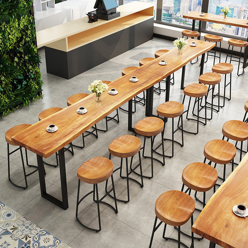 Modern Solid Wood Dining Stools Armless Bar Stools with Metal Base