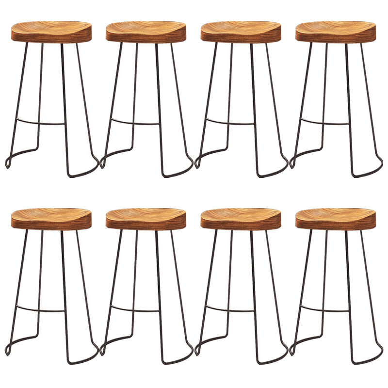 Modern Solid Wood Dining Stools Armless Bar Stools with Metal Base