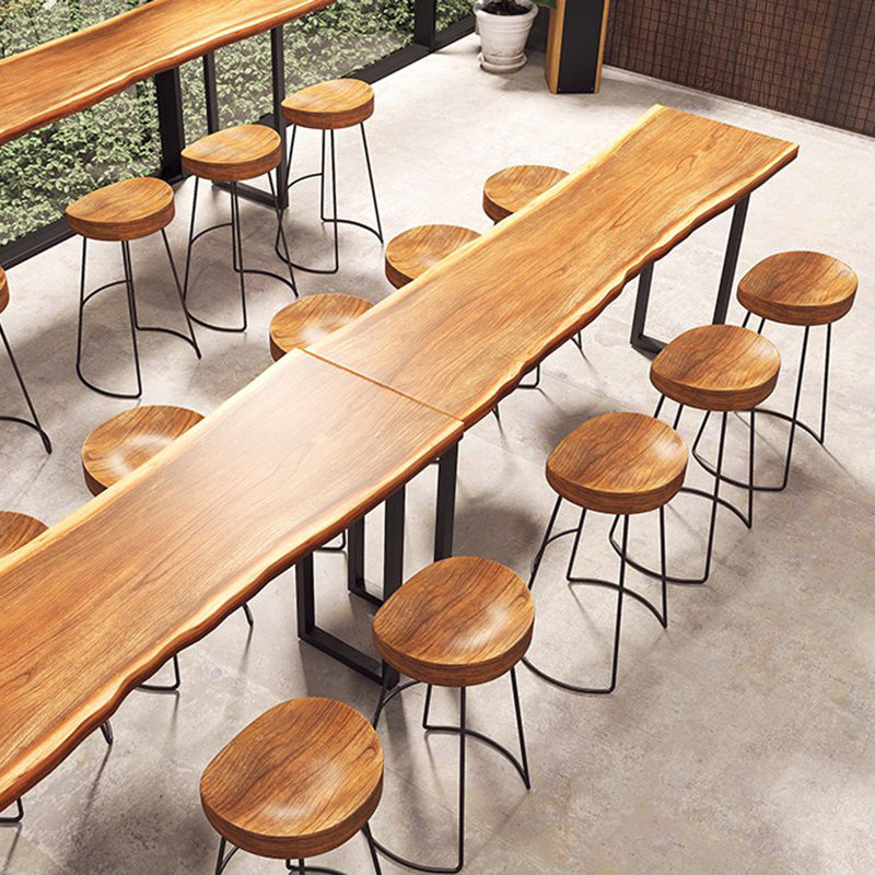Modern Solid Wood Dining Stools Armless Bar Stools with Metal Base